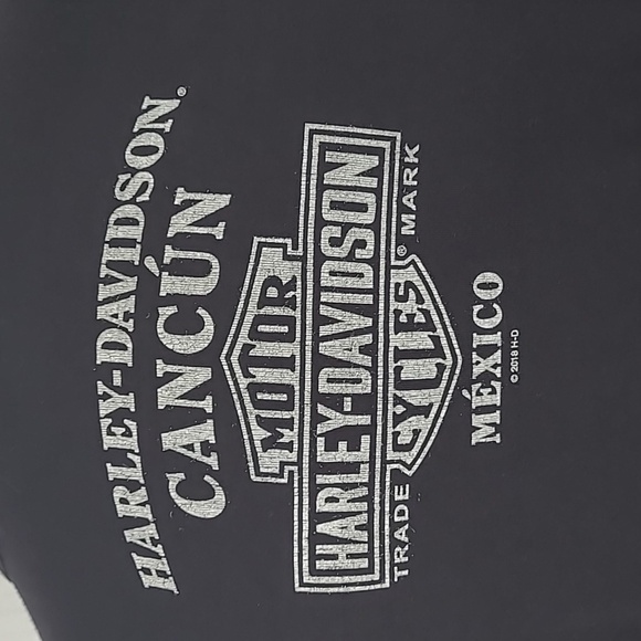 HARLEY Davidson Black Logo T-Shirt Cancun Mexico Metallic Logo Lattice Sleeve - Picture 7 of 10